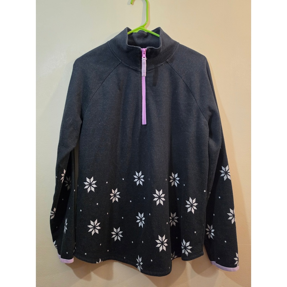 T by‎ Talbots Womens Large Black Snowflake Quarter Zip Pullover Sweatshirt Top
